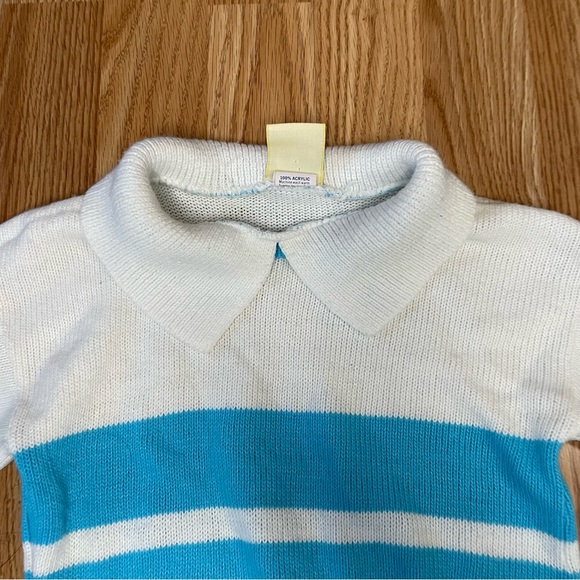 VTG FUN CONNECTIONS BLUE WHITE STRIPED COLLARED SWEATER KIDS SIZE 4/5T ACRYLIC - Picture 3 of 5
